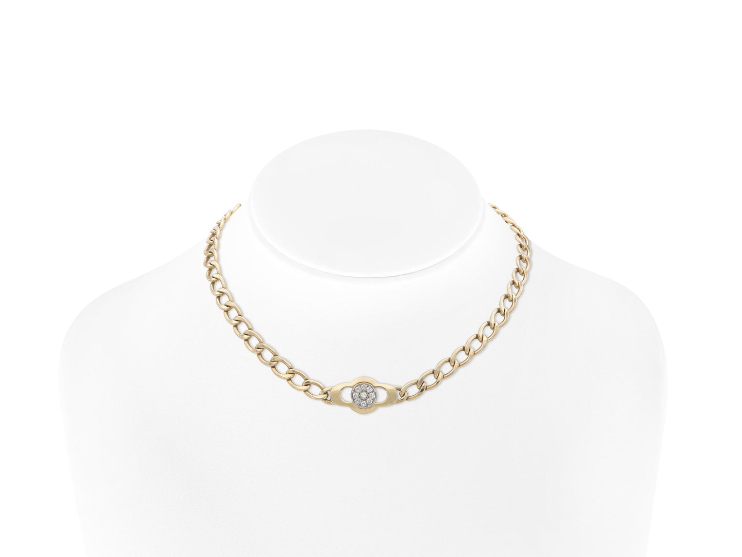 Vintage 1990s Hammerman Brothers Gold Link Chain Necklace with Diamonds