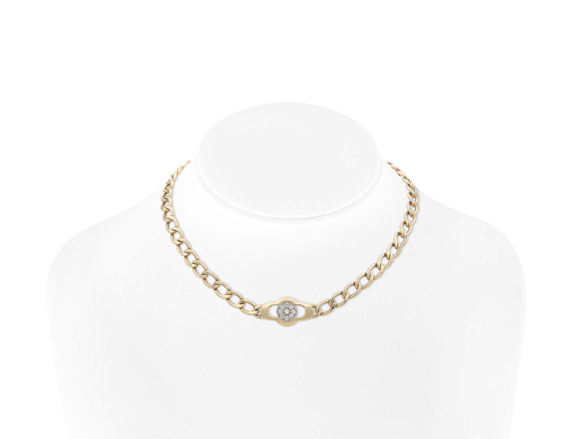 Vintage 1990s Hammerman Brothers Gold Link Chain Necklace with Diamonds