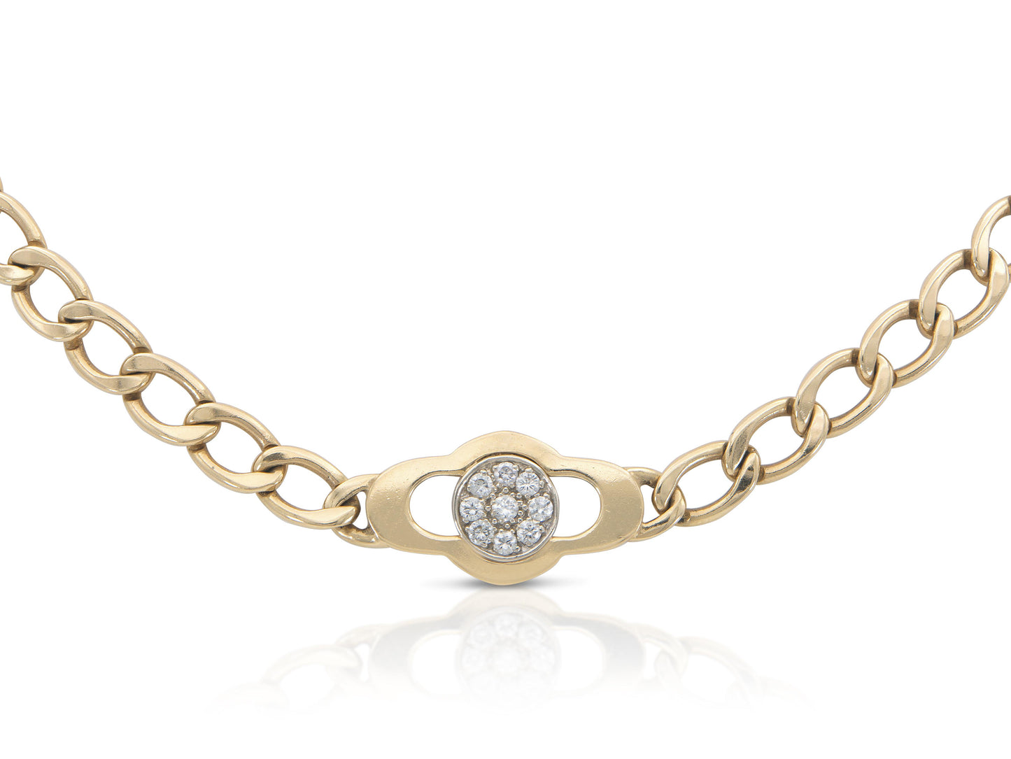 Vintage 1990s Hammerman Brothers Gold Link Chain Necklace with Diamonds