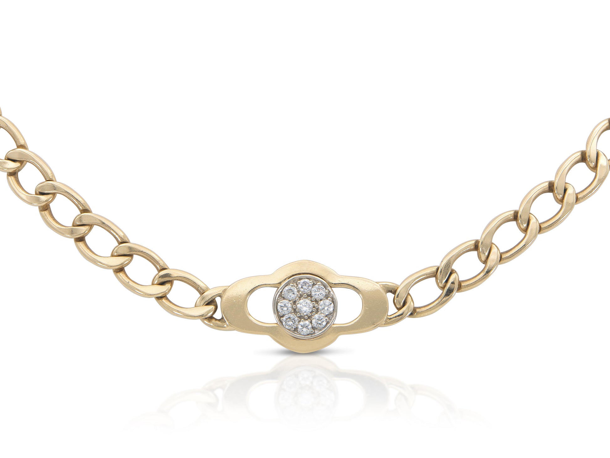 Vintage 1990s Hammerman Brothers Gold Link Chain Necklace with Diamonds