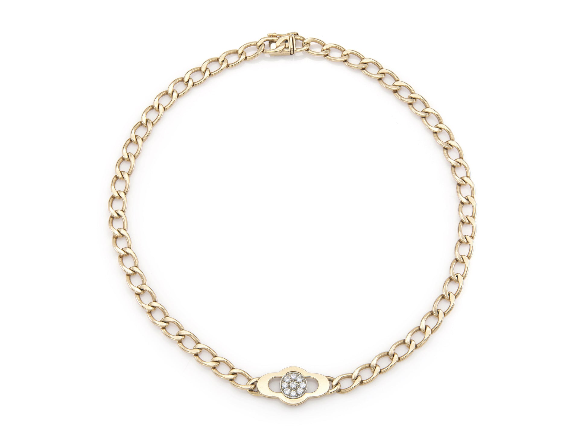 Vintage 1990s Hammerman Brothers Gold Link Chain Necklace with Diamonds