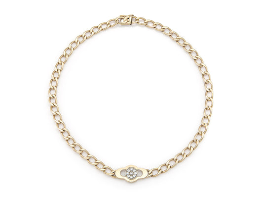 Vintage 1990s Hammerman Brothers Gold Link Chain Necklace with Diamonds