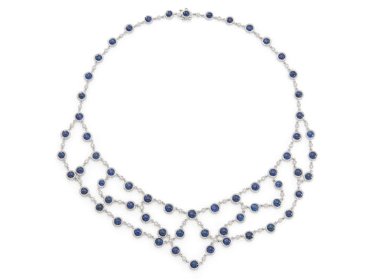 43.00 Carat Cabochon Sapphire Necklace with Diamonds