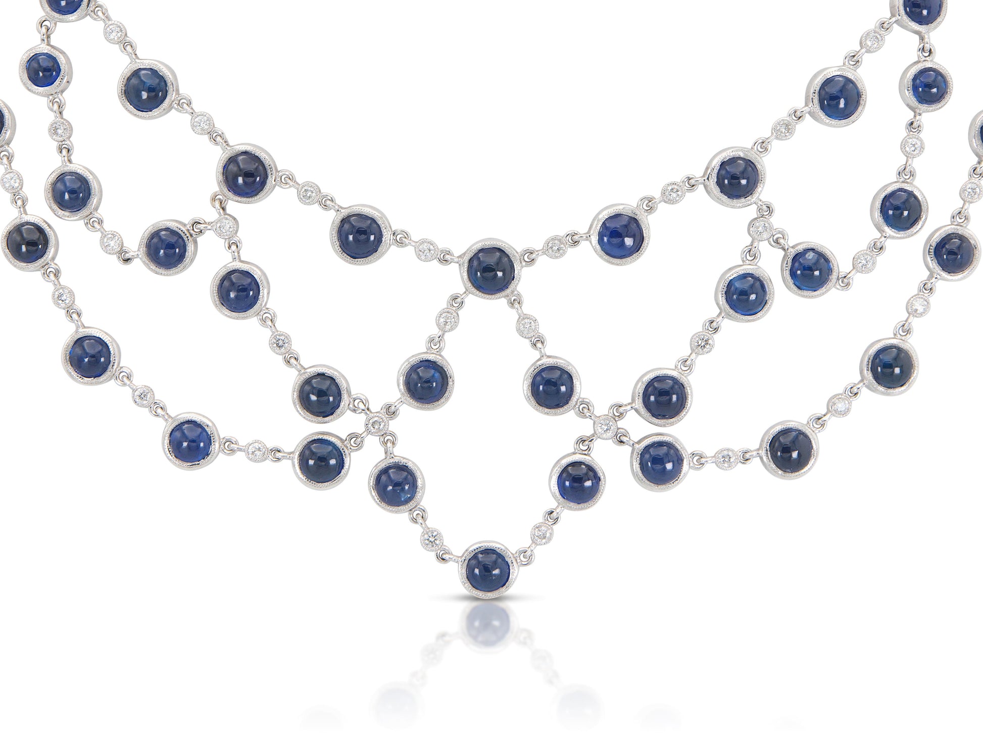 43.00 Carat Cabochon Sapphire Necklace with Diamonds
