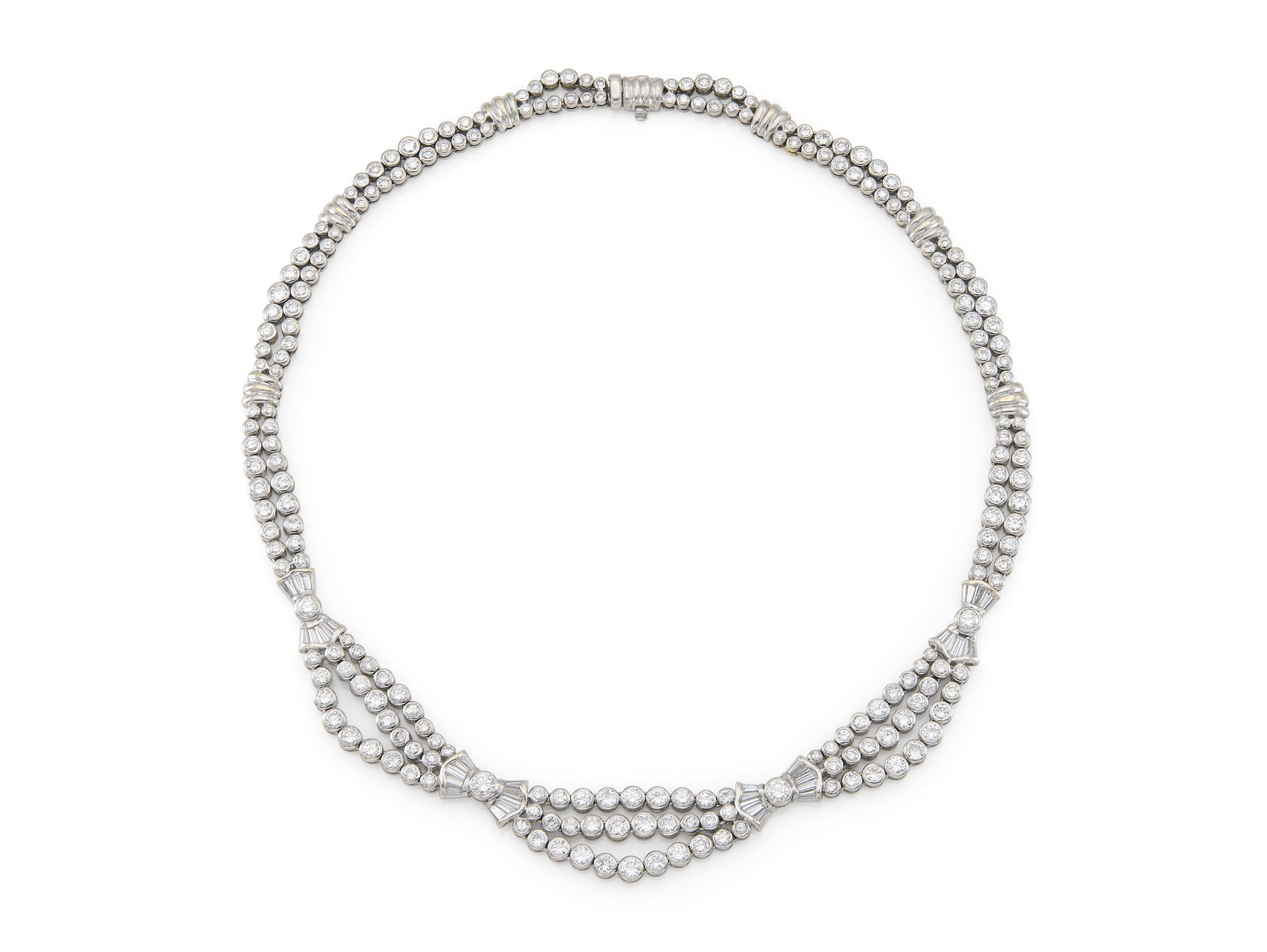 20.00 Carat Round and Baguette Cut Bezel Set Diamonds Necklace