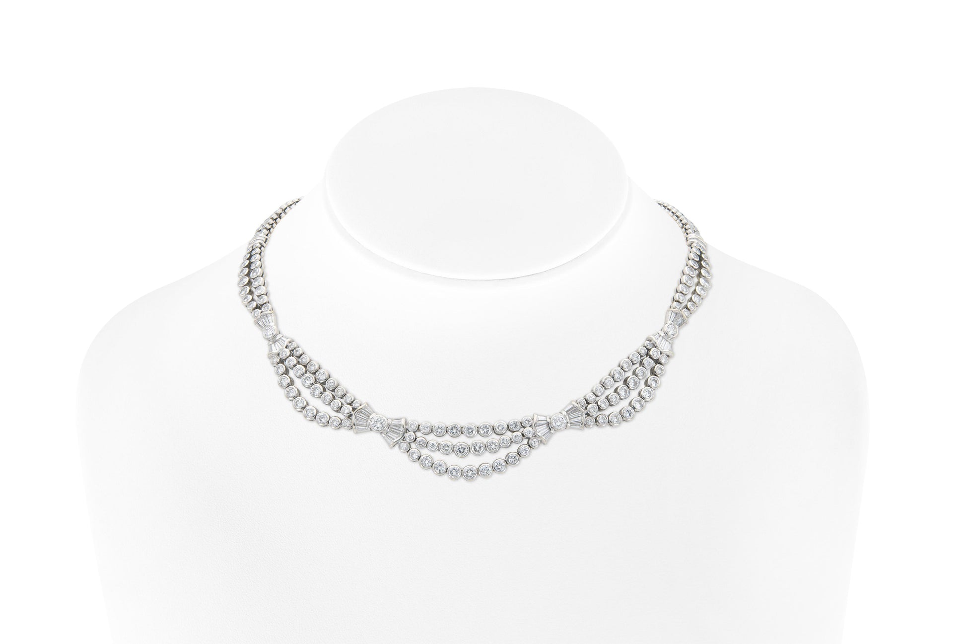 20.00 Carat Round and Baguette Cut Bezel Set Diamonds Necklace