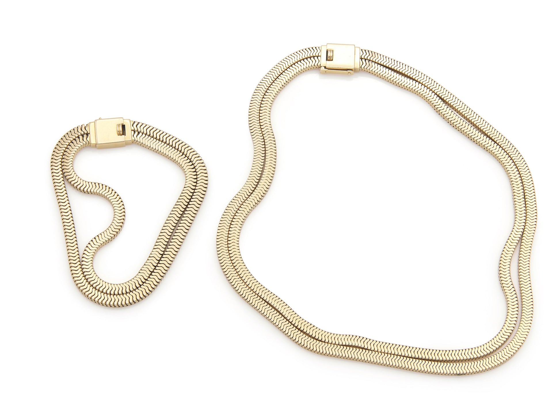 Vintage 1980s Forstner Two Strand Gold Necklace & Bracelet