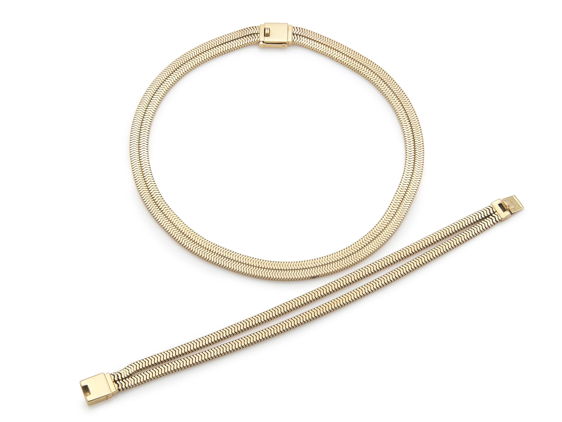 Vintage 1980s Forstner Two Strand Gold Necklace & Bracelet