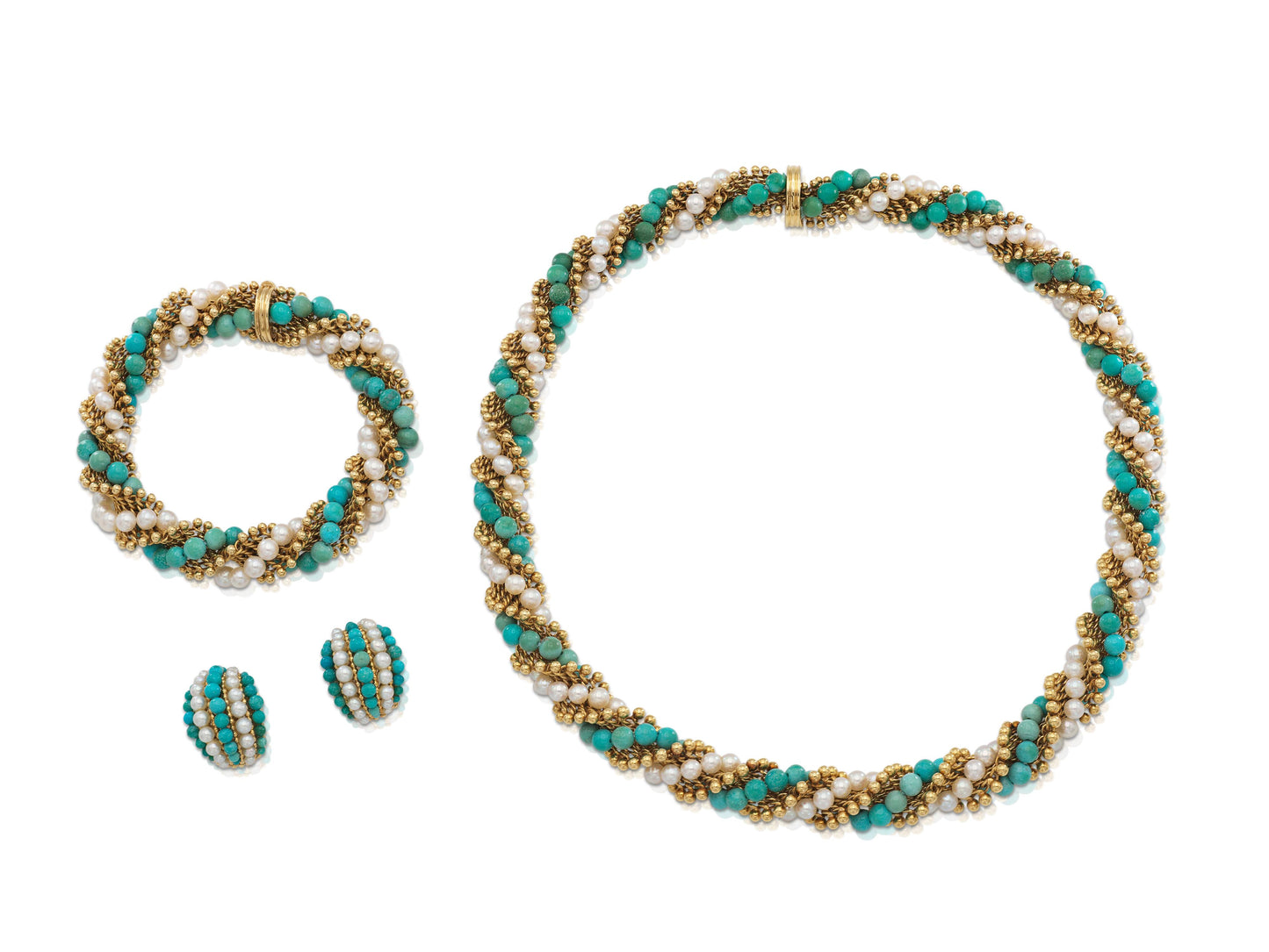 Vintage 1960s Van Cleef & Arpels Turquoise and Pearls Twist Set