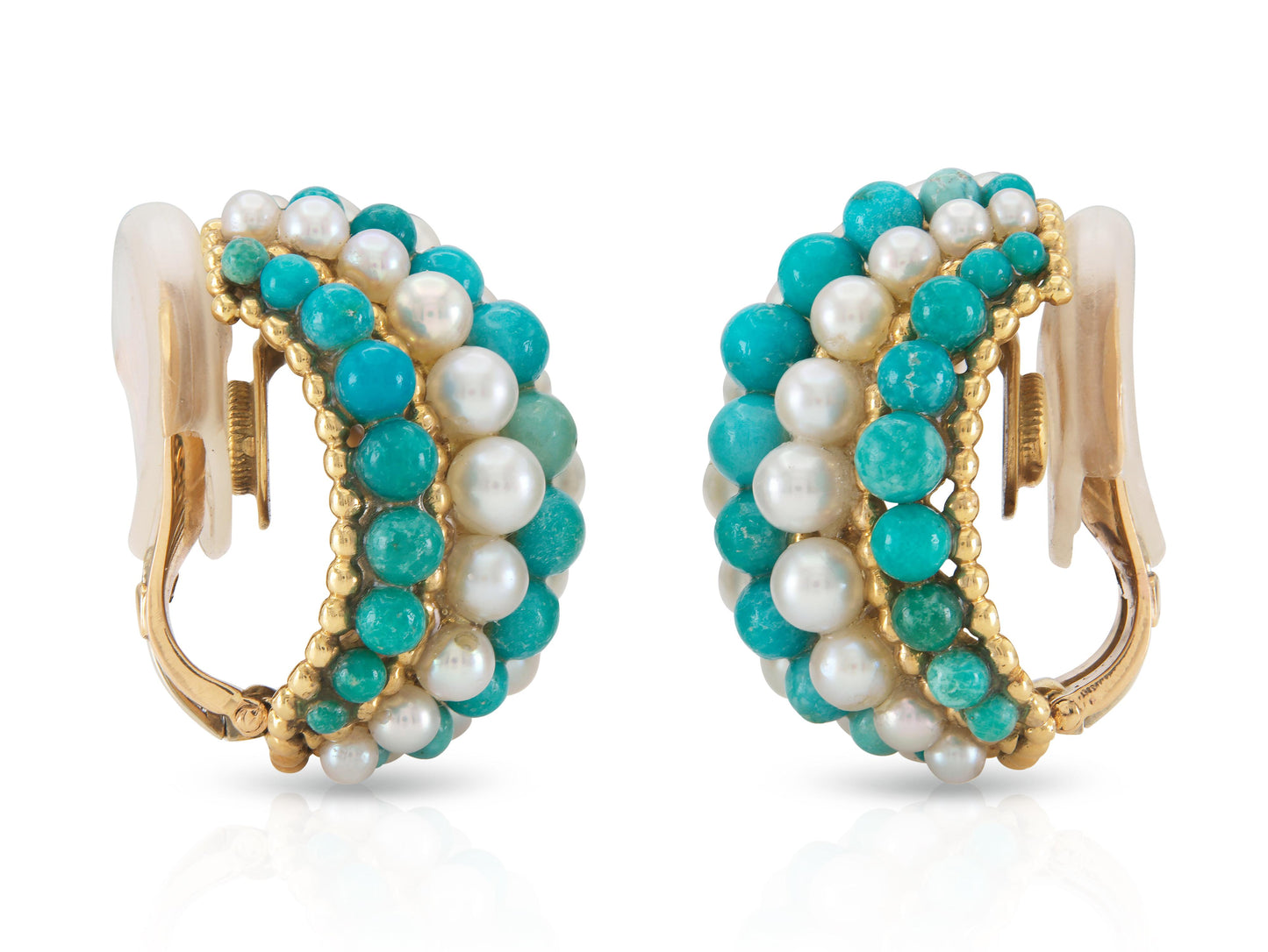 Vintage 1960s Van Cleef & Arpels Turquoise and Pearls Twist Set