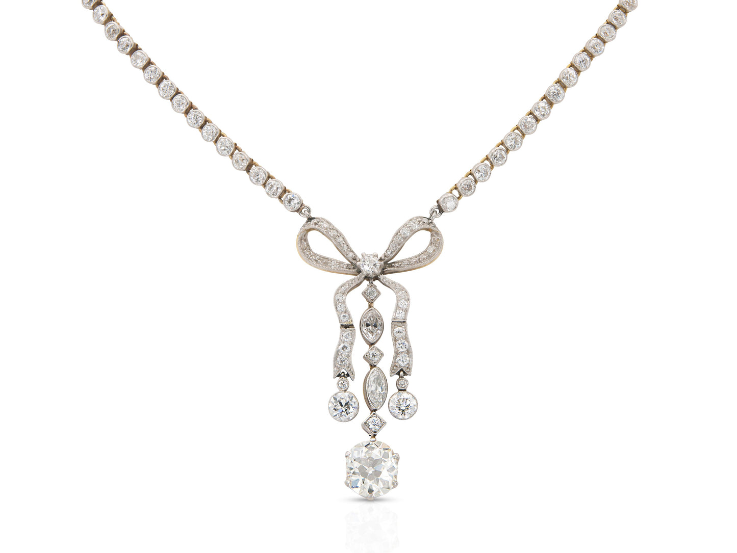 Antique Edwardian 1900s Tiffany & Co. 16.00 Carat Diamond Bow Necklace