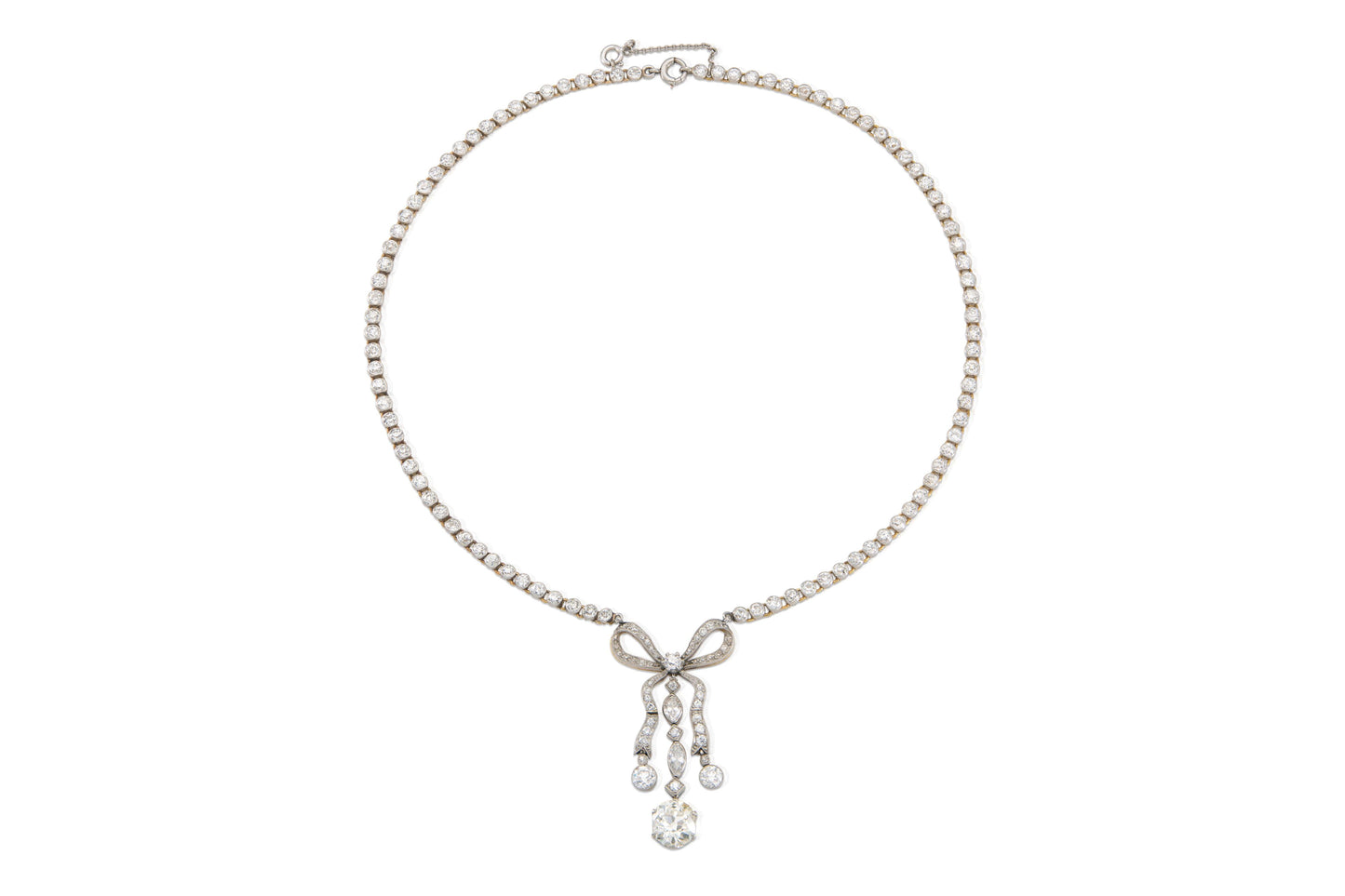 Antique Edwardian 1900s Tiffany & Co. 16.00 Carat Diamond Bow Necklace