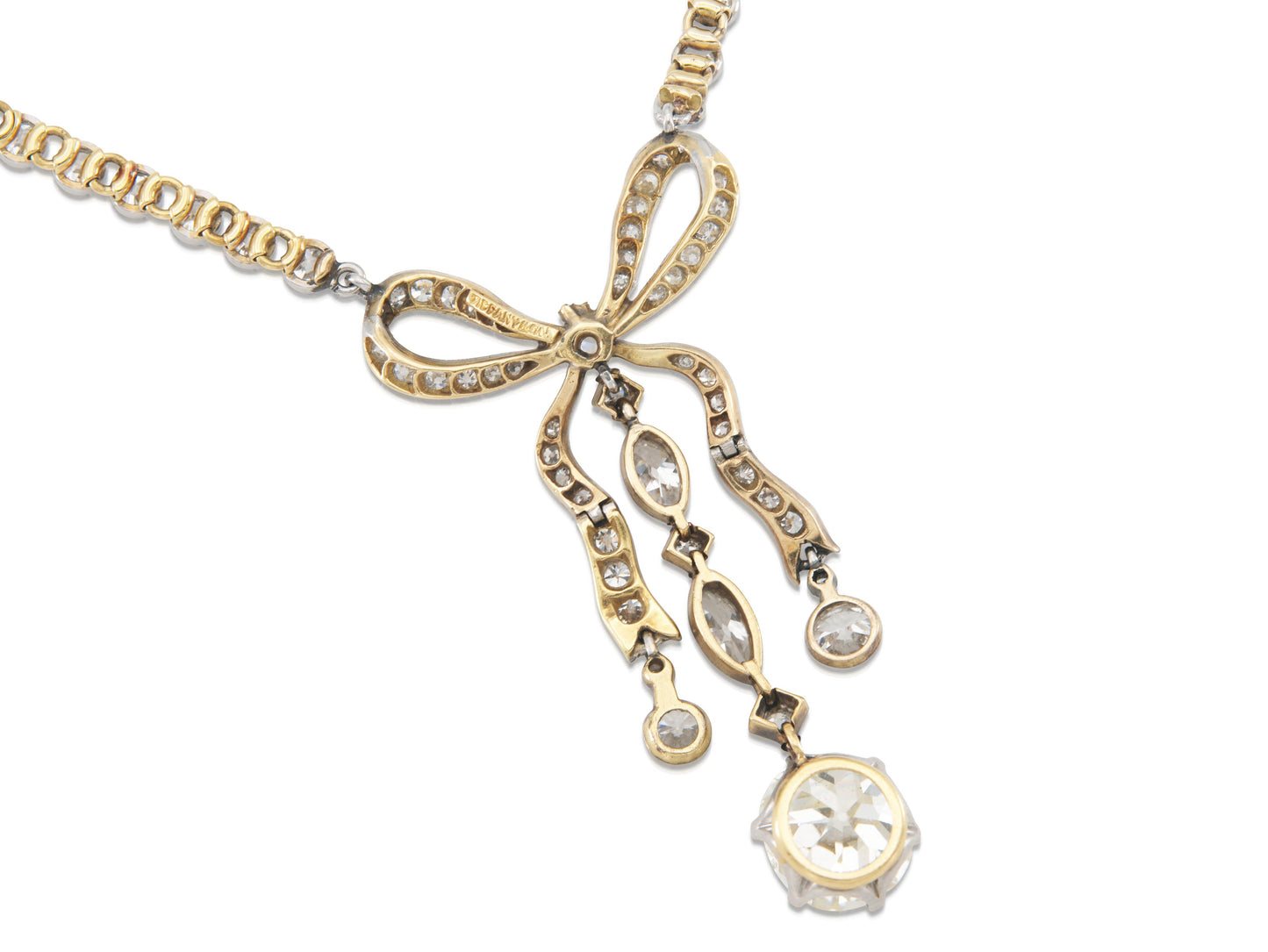 Antique Edwardian 1900s Tiffany & Co. 16.00 Carat Diamond Bow Necklace