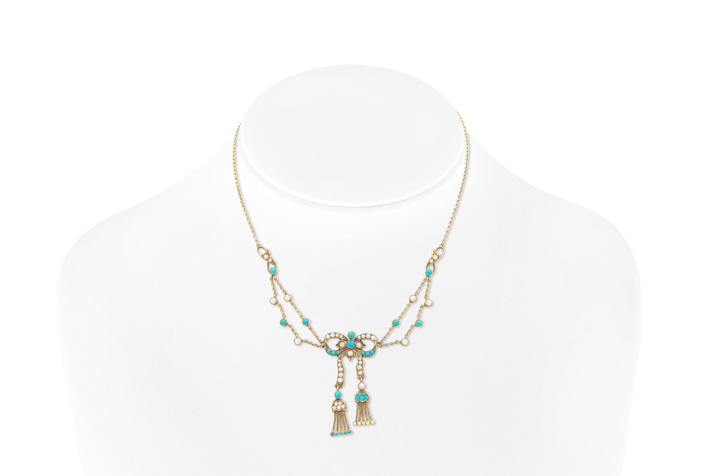 Antique Victorian Pearl & Turquoise Bow Necklace