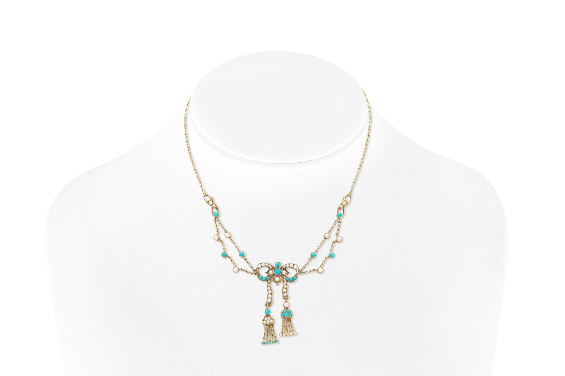 Antique Victorian Pearl & Turquoise Bow Necklace