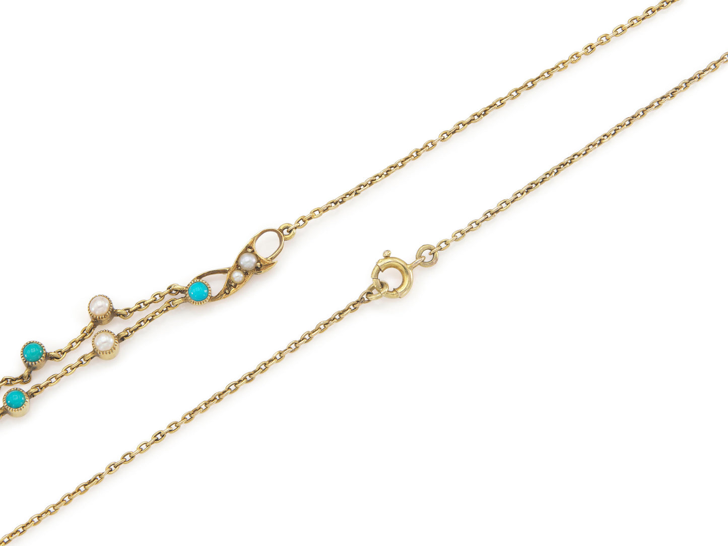 Antique Victorian Pearl & Turquoise Bow Necklace