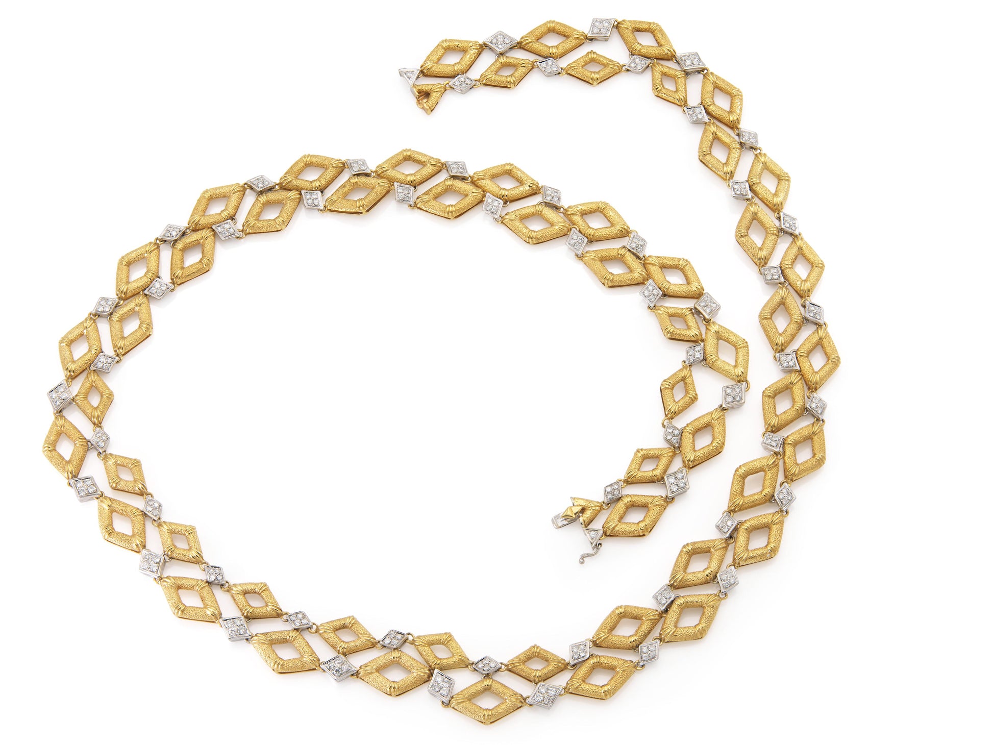 Vintage 1970s Gold and 10.00 Carat Diamond Lozenge Links Necklace
