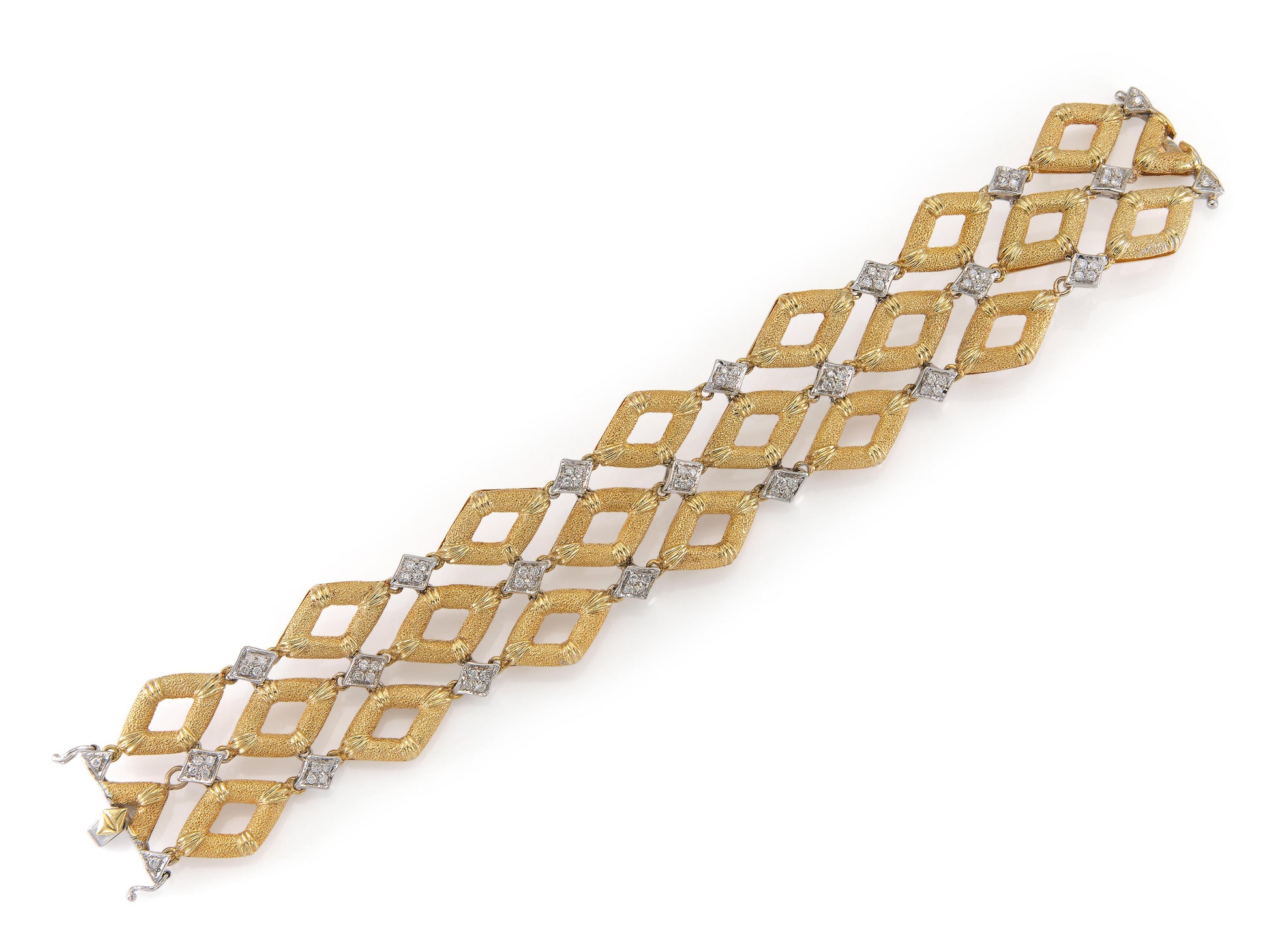 Vintage 1970s Gold and 10.00 Carat Diamond Lozenge Links Necklace
