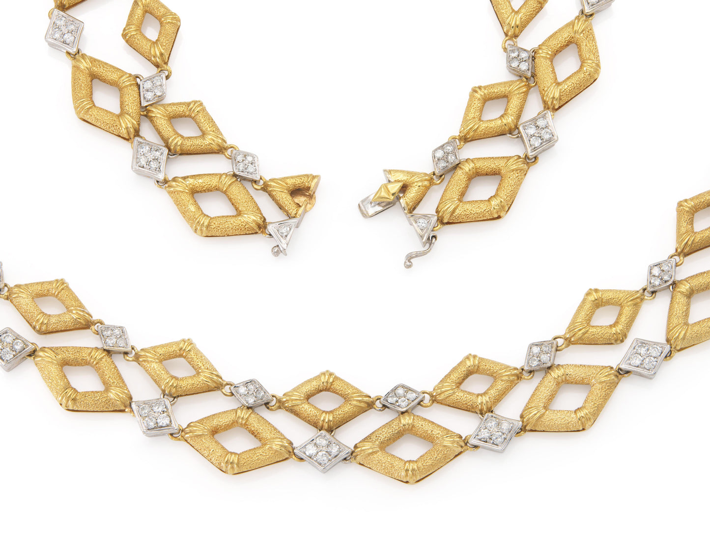 Vintage 1970s Gold and 10.00 Carat Diamond Lozenge Links Necklace