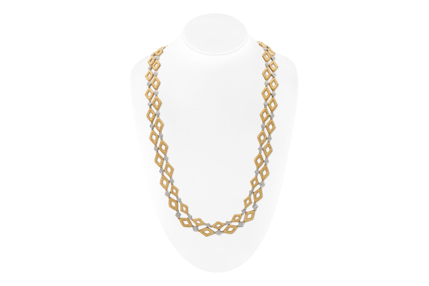Vintage 1970s Gold and 10.00 Carat Diamond Lozenge Links Necklace