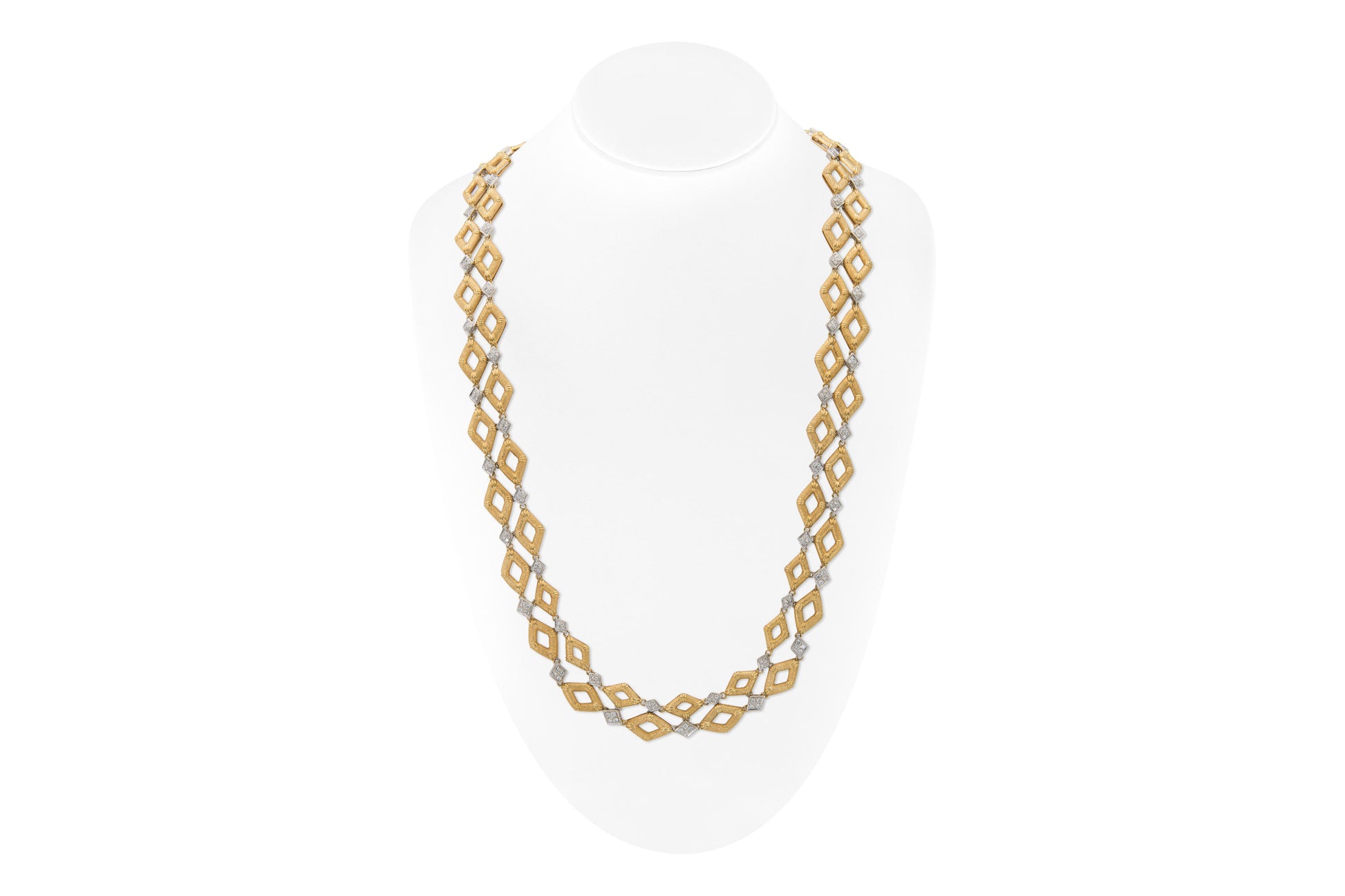 Vintage 1970s Gold and 10.00 Carat Diamond Lozenge Links Necklace