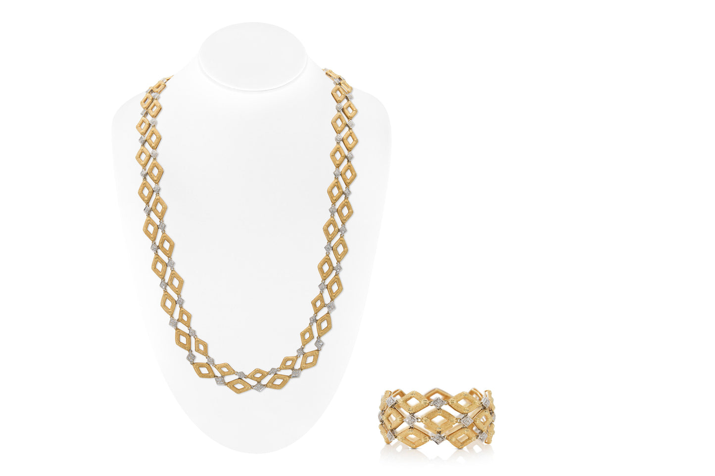 Vintage 1970s Gold and 10.00 Carat Diamond Lozenge Links Necklace