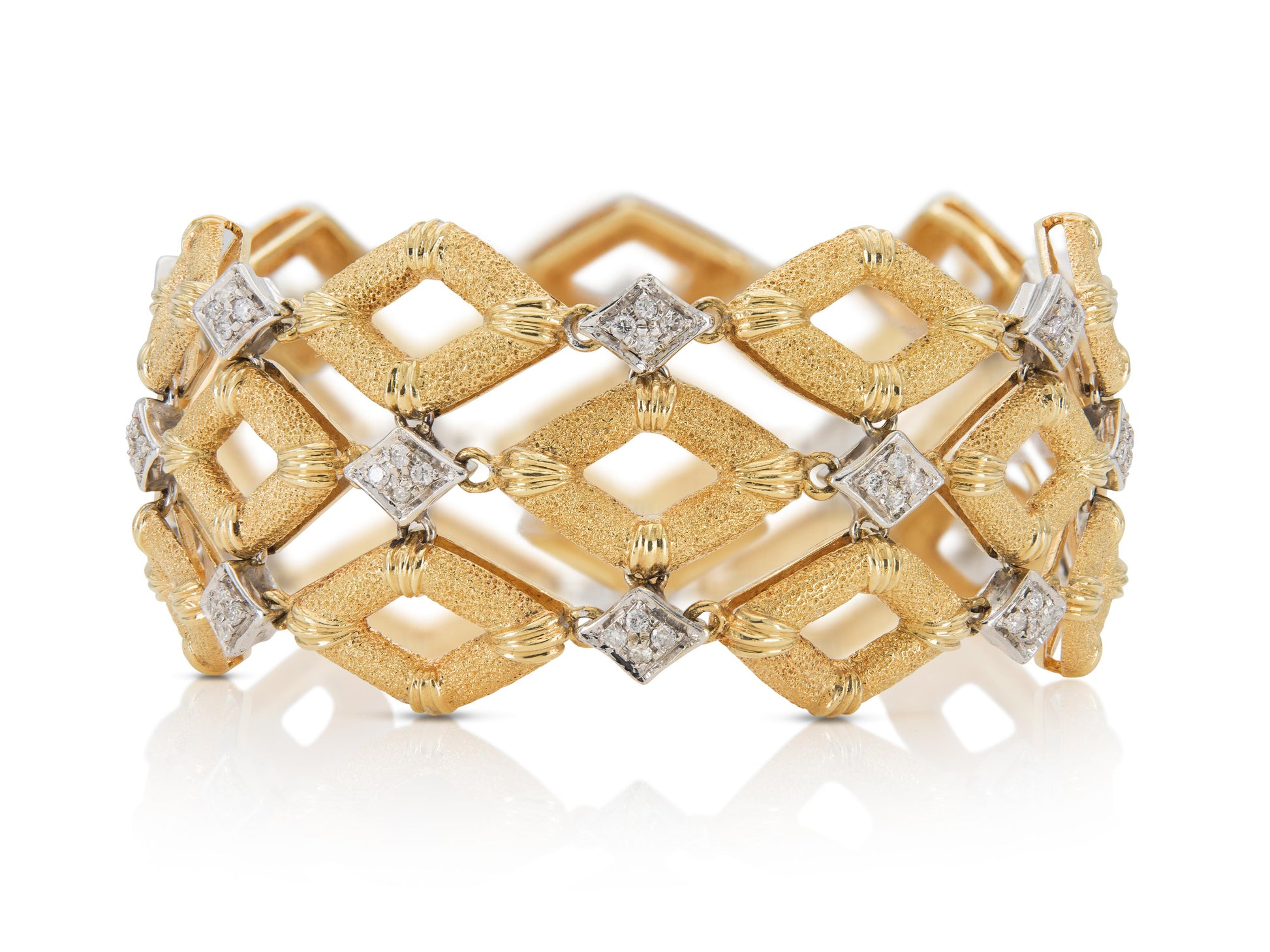 Vintage 1970s Gold and 10.00 Carat Diamond Lozenge Links Necklace