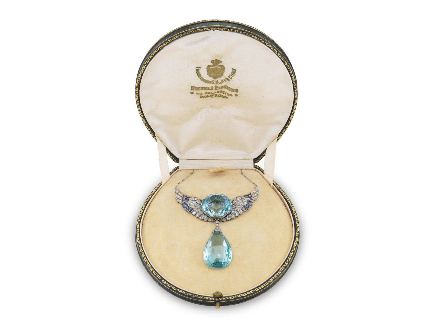 Antique Edwardian 1910s 140.00 Carat Aquamarine Wings Pendant Necklace