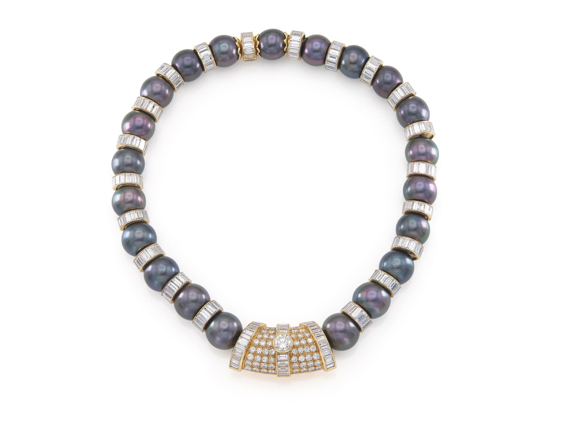 Vintage 1970s Tahitian Pearls Necklace with Diamonds