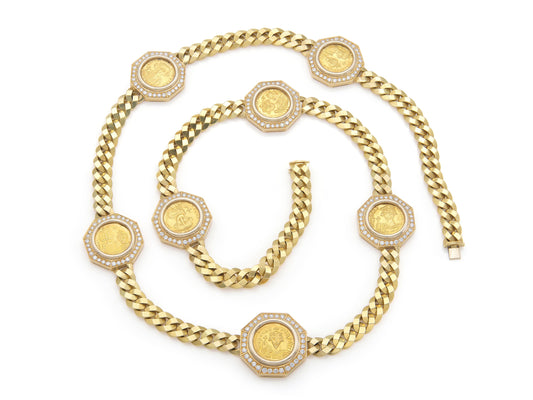 Vintage 1970s Bvlgari Monete 7 Coin Chain Necklace