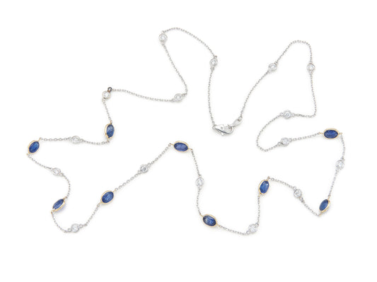9.00 Carat Sapphires and 1.50 Carat Diamonds by The Yard Necklace