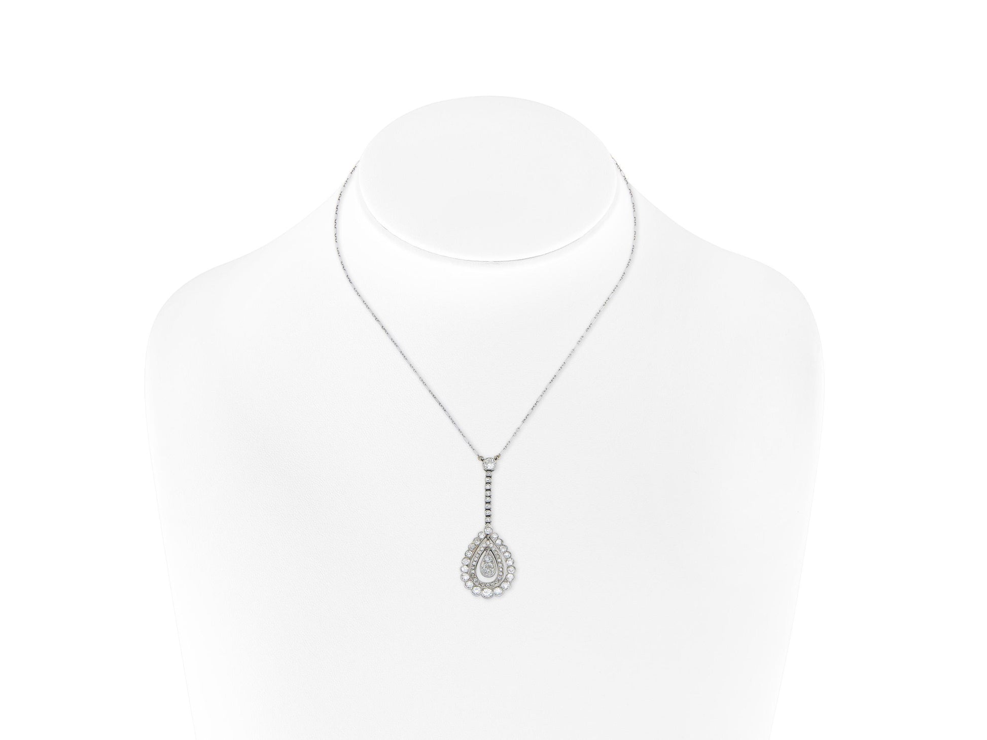 Antique Art Deco 1920s 2.50 Carat Diamond Drop Pendant Necklace