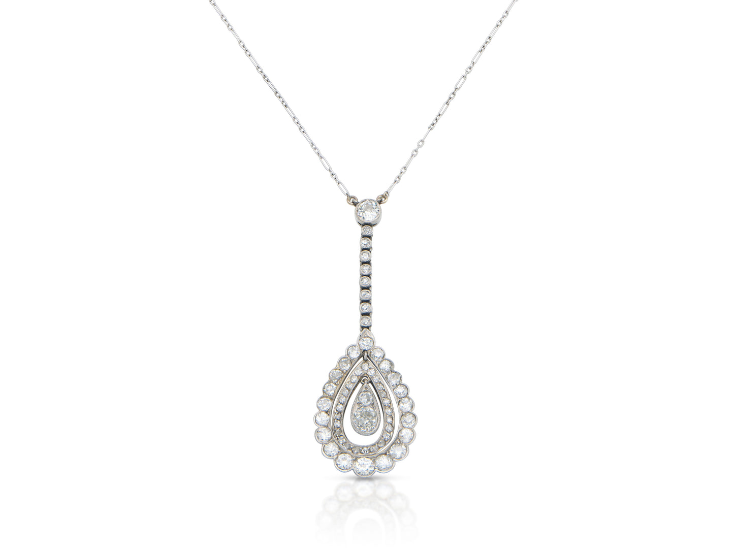 Antique Art Deco 1920s 2.50 Carat Diamond Drop Pendant Necklace