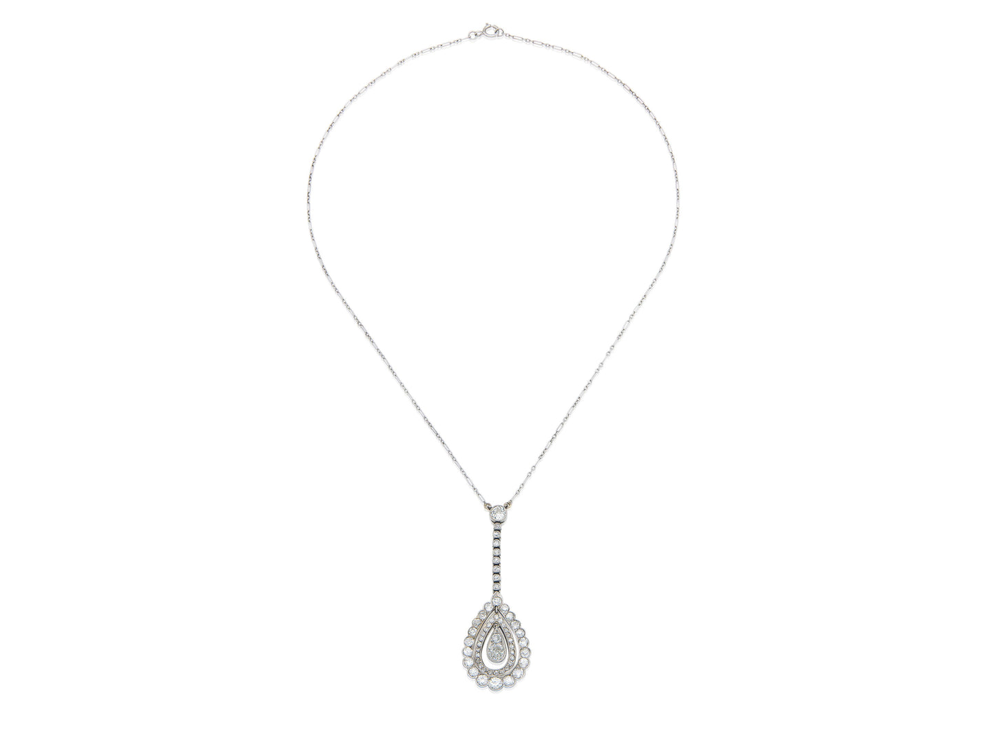 Antique Art Deco 1920s 2.50 Carat Diamond Drop Pendant Necklace