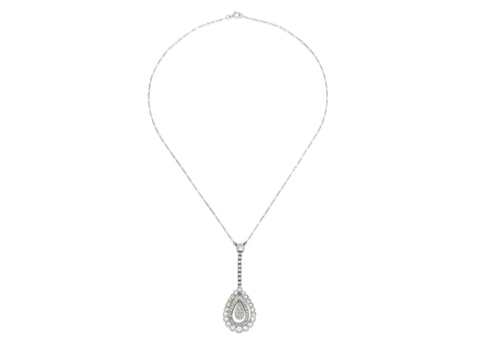 Antique Art Deco 1920s 2.50 Carat Diamond Drop Pendant Necklace
