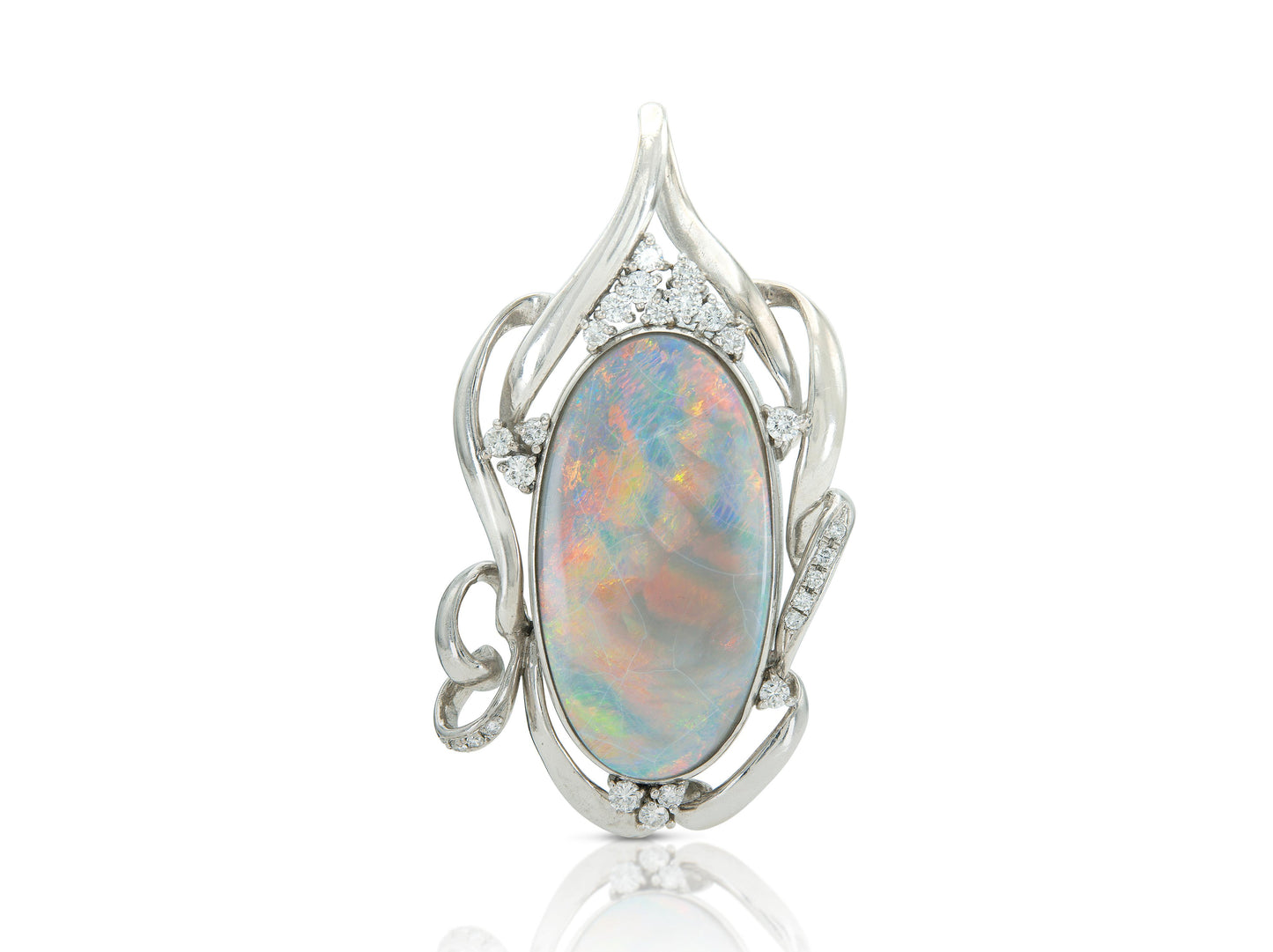 Vintage 1970s 40.00 Carat Opal Brooch Pendant with Diamonds