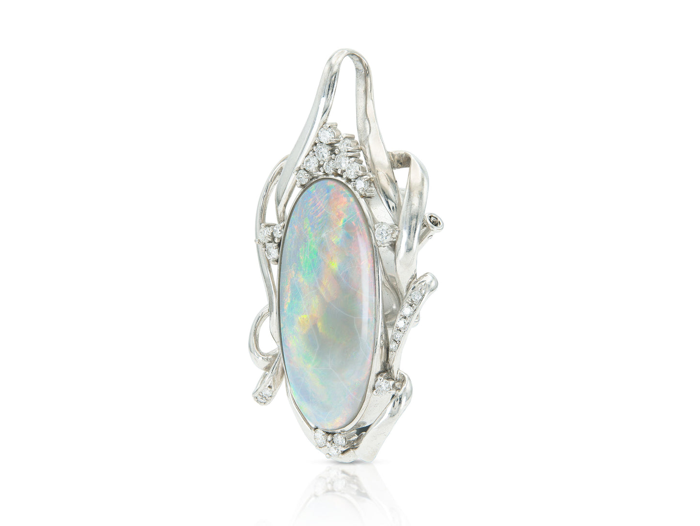 Vintage 1970s 40.00 Carat Opal Brooch Pendant with Diamonds