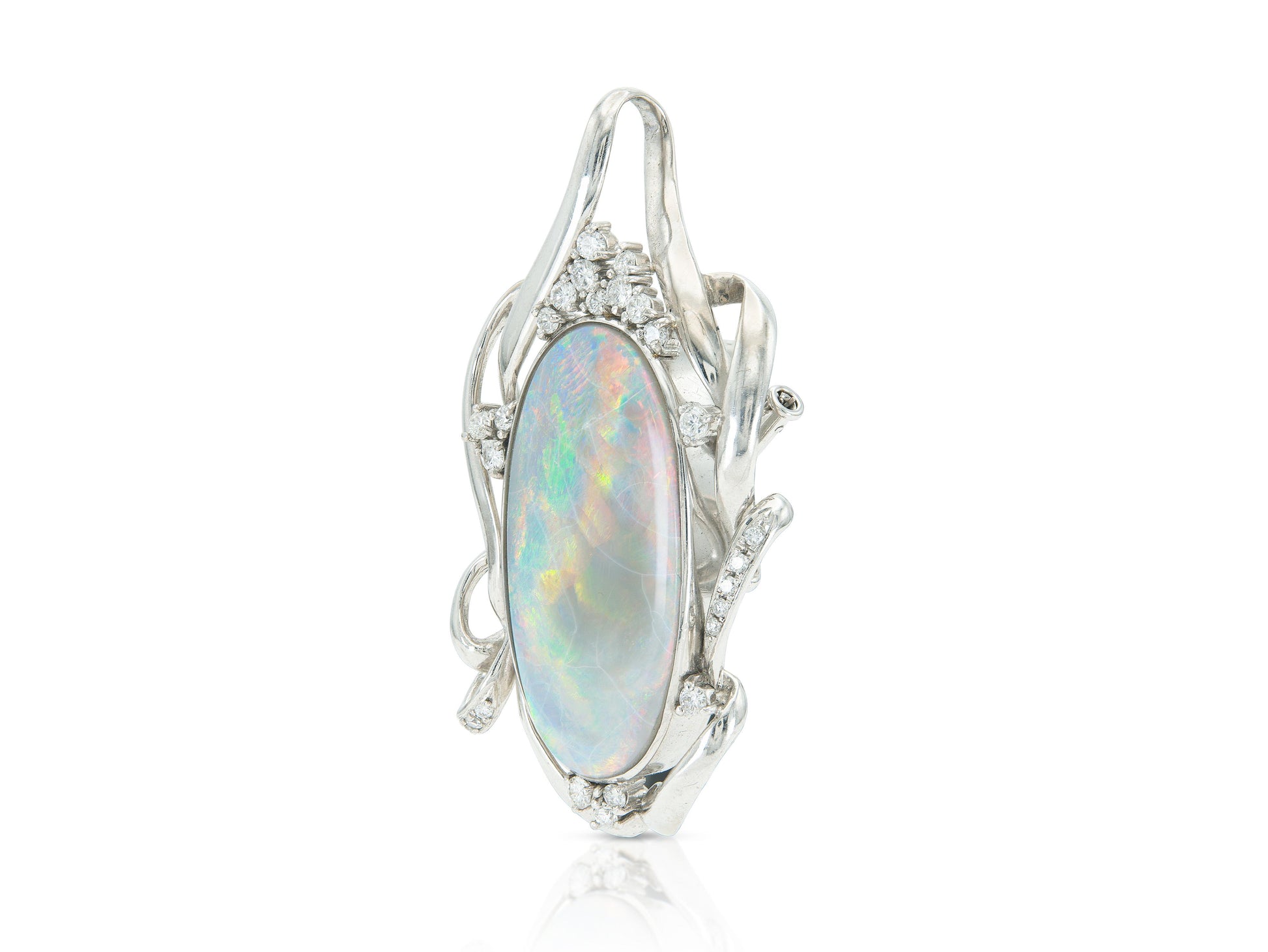Vintage 1970s 40.00 Carat Opal Brooch Pendant with Diamonds