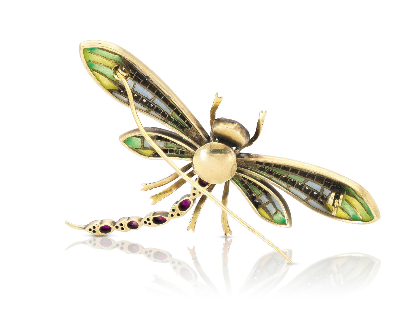 Antique Art Nouveau Plique-à-Jour Dragonfly Brooch