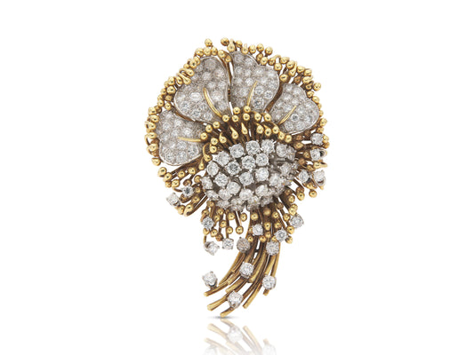 Vintage 1950s 7.00 Carat Diamond Flower Brooch
