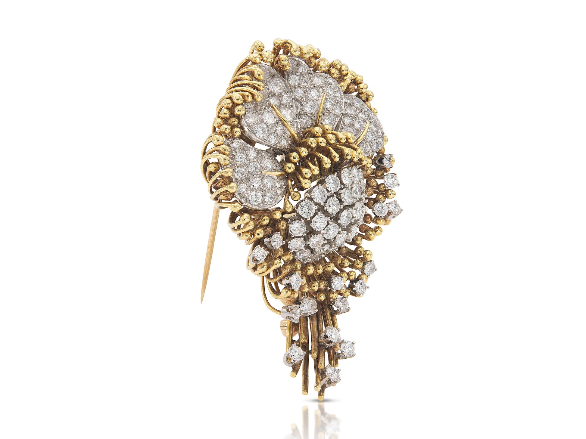 Vintage 1950s 7.00 Carat Diamond Flower Brooch