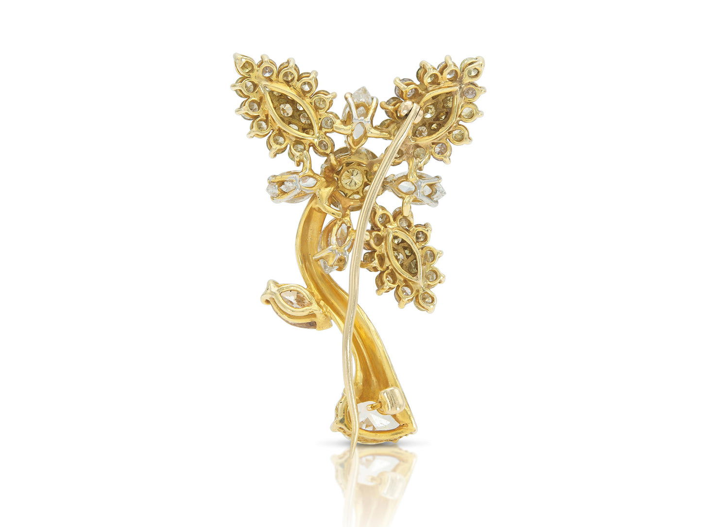 Vintage 1950s 6.00 Carat Yellow and White Diamond Flower Brooch