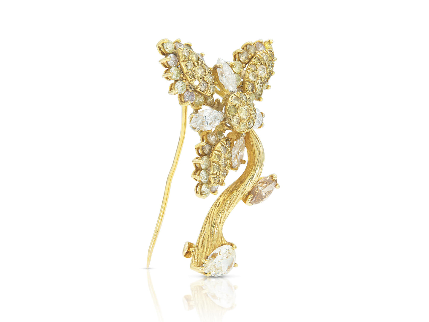 Vintage 1950s 6.00 Carat Yellow and White Diamond Flower Brooch