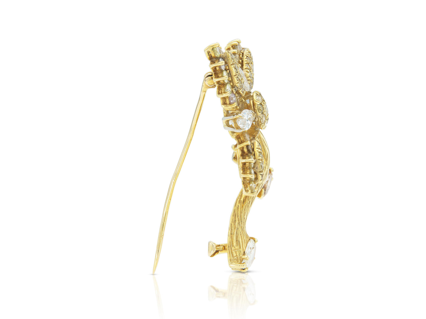 Vintage 1950s 6.00 Carat Yellow and White Diamond Flower Brooch