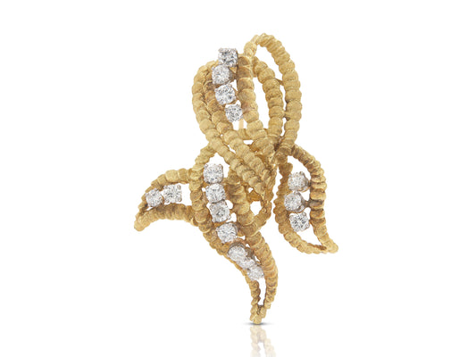 Vintage 1950s Gold and 2.20 Carat Diamond Brooch