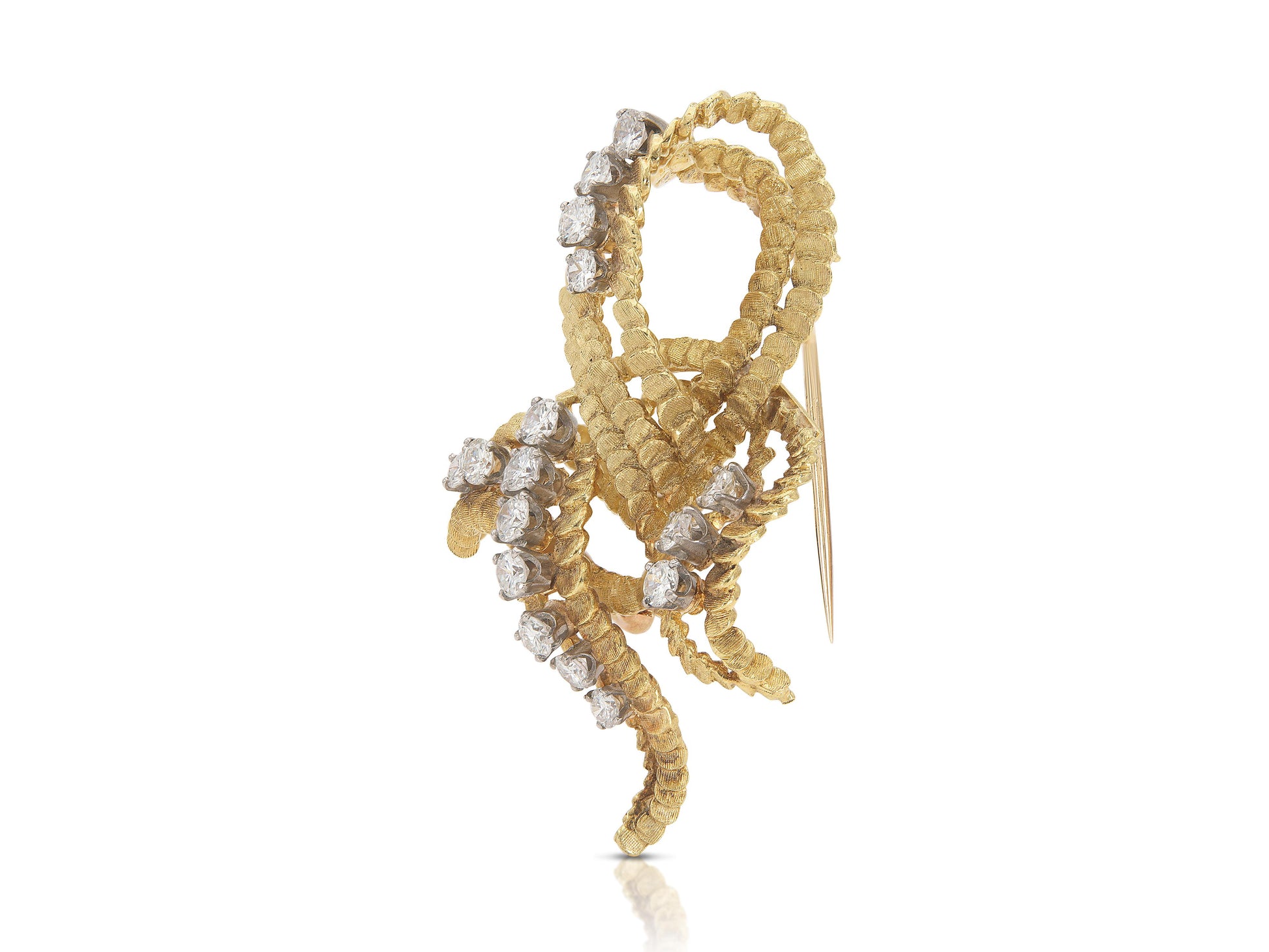 Vintage 1950s Gold and 2.20 Carat Diamond Brooch