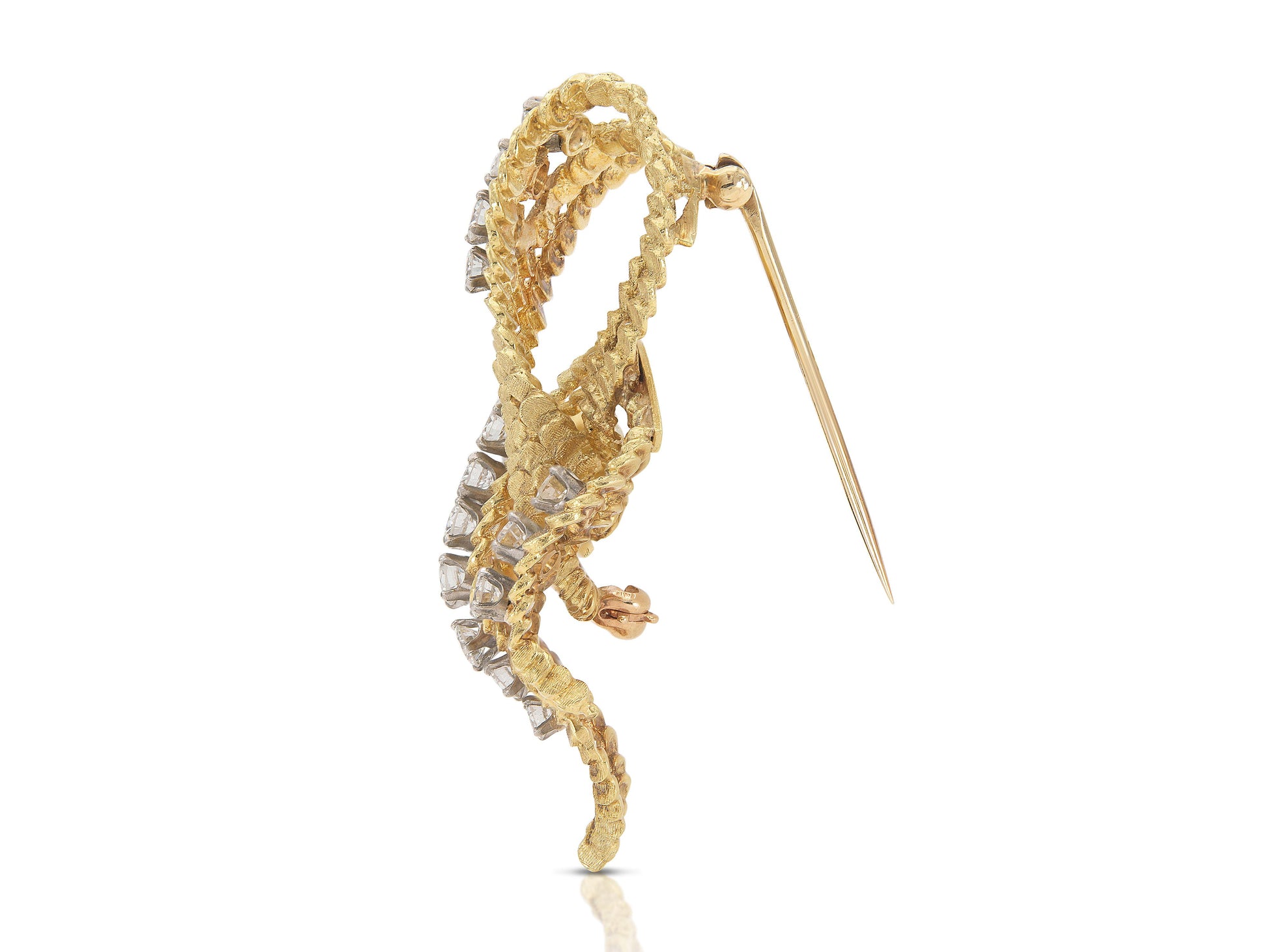 Vintage 1950s Gold and 2.20 Carat Diamond Brooch
