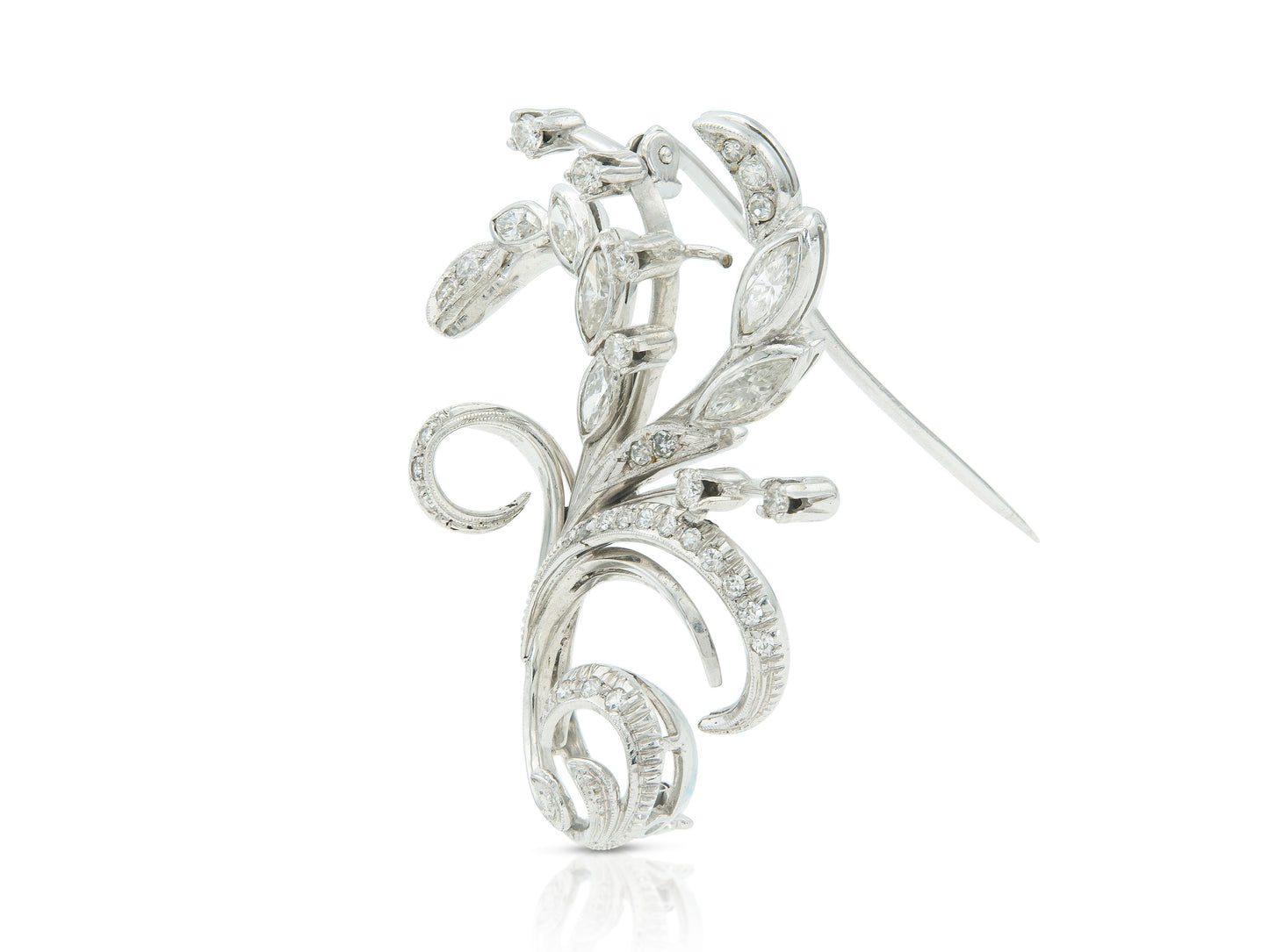 Vintage 1940s Retro 2.50 Carat Diamond Floral Brooch