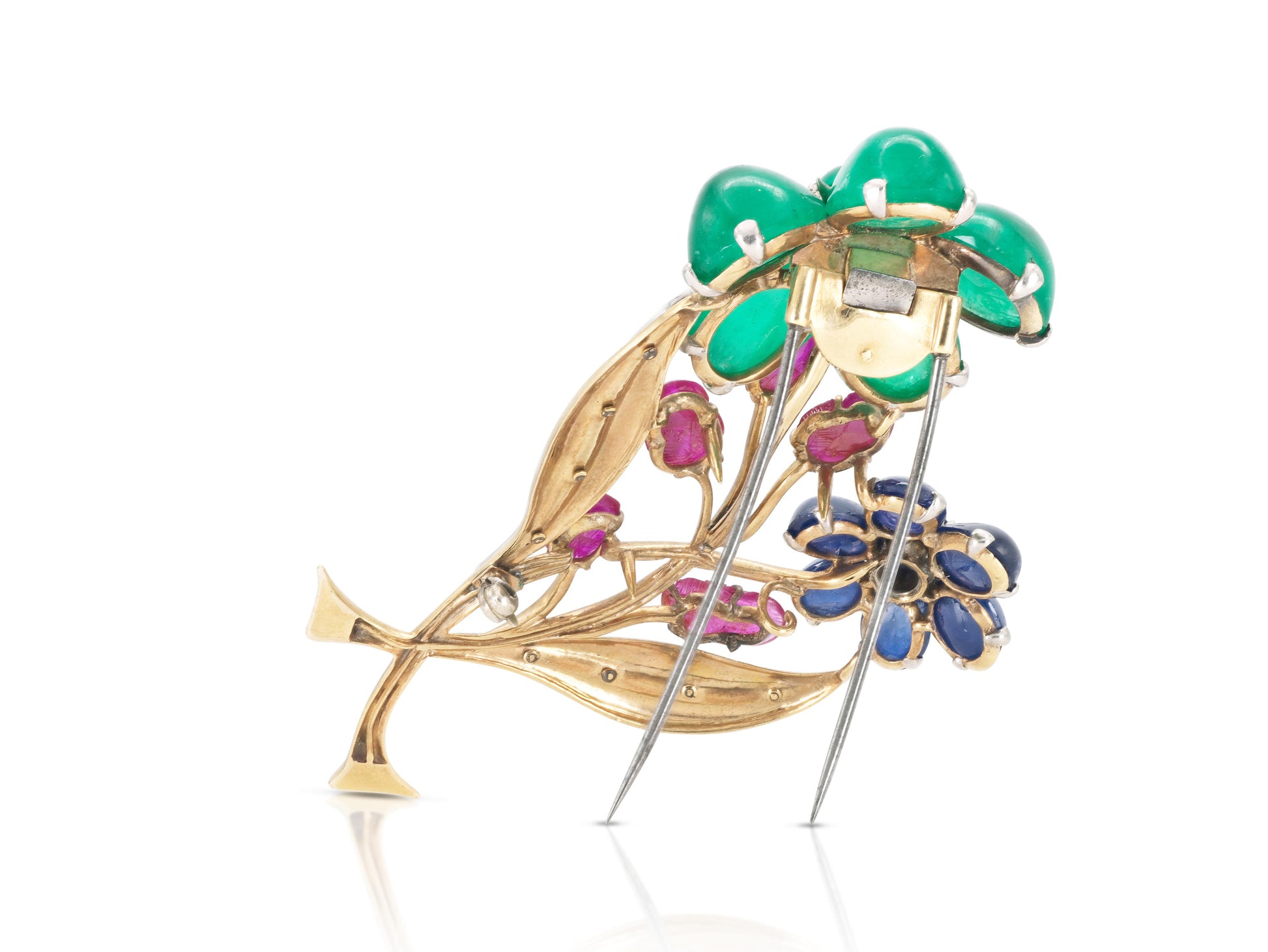 Vintage 1940s Retro Tutti Frutti Cabochon Multi-Gem Flower Brooch