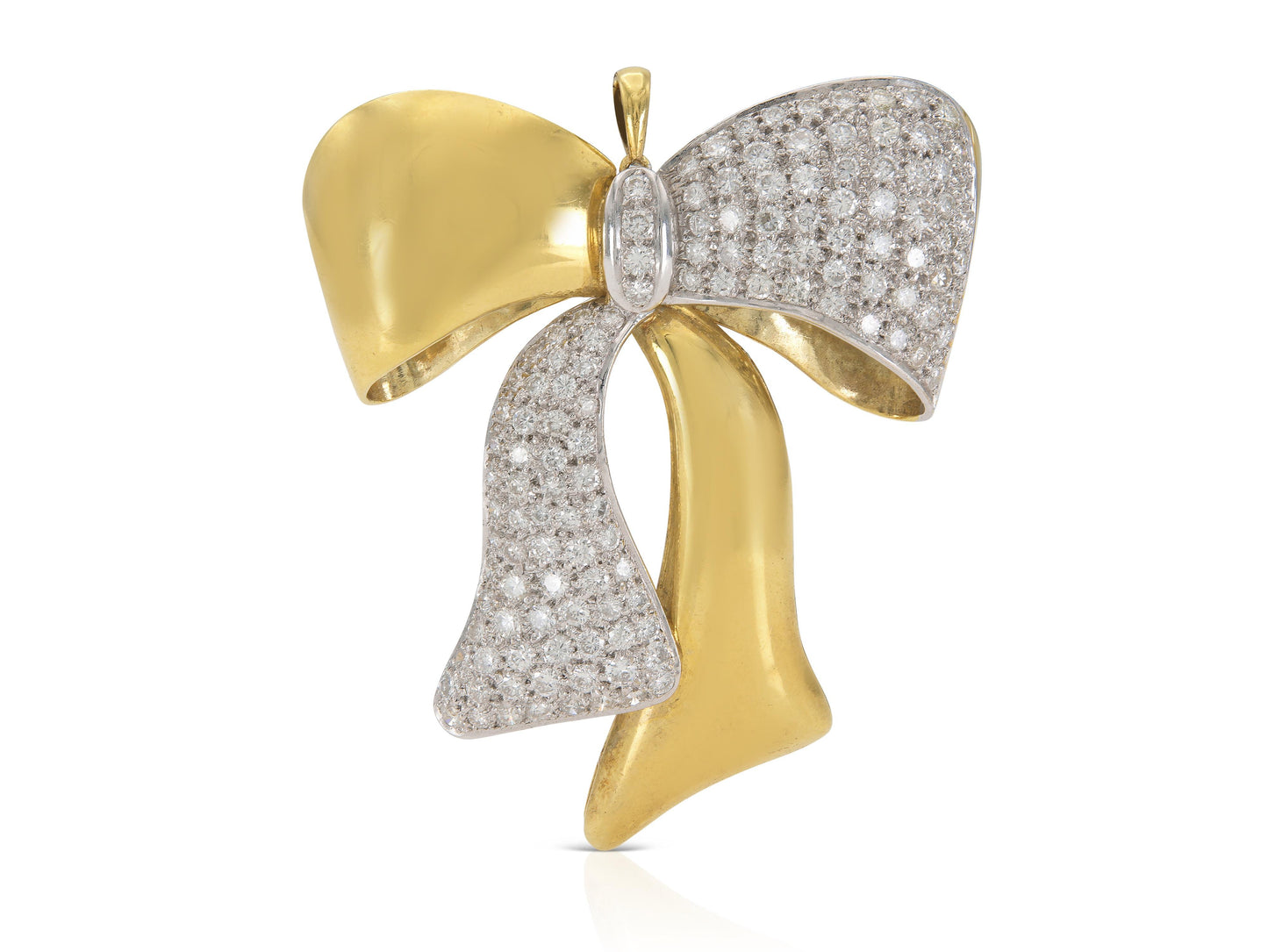 Vintage 1980s Gold and 10.50 Carat Diamond Bow Brooch Pendant